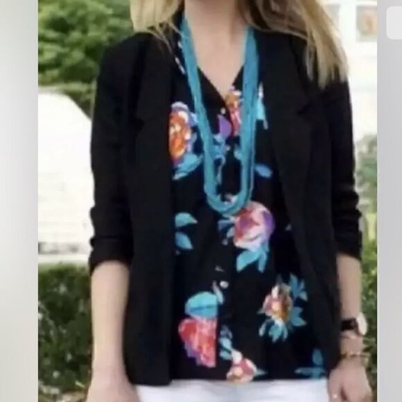 MAEVE Anthropologie Womens Woodland Walk Button Up Size 2 Black Hawaiian Print - Picture 2 of 8